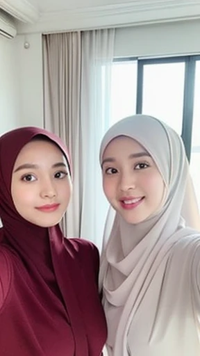 Beautuful Women、hijab, indonesian, a room、selfee、White Room、The face is cute、Vanrak Ayyans appears. beautiful、a couple girls