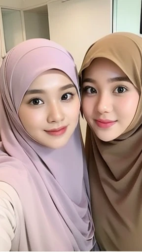 Beautuful Women、hijab, indonesian, a room、selfee、White Room、The face is cute、Vanrak Ayyans appears. beautiful、a couple girls