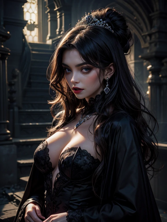 princesse femme majestueuse cheveux noir robe de princesse noir vampire gothique