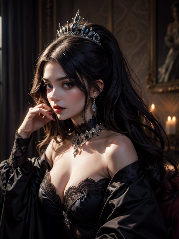 princesse femme majestueuse cheveux noir robe de princesse noir vampire gothique