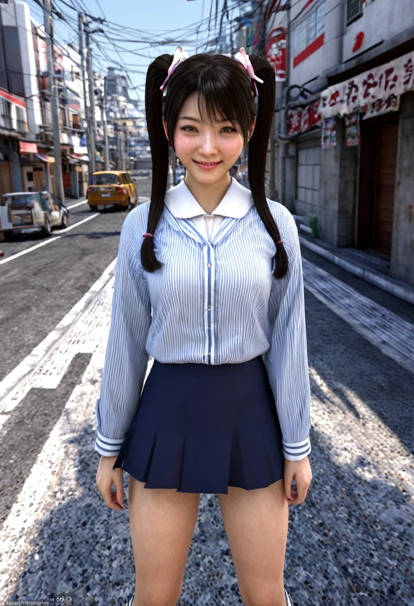 （8K、Foto CRU、mais alta qualidade、Obra de arte：1.2),(abra bem as pernas),(twin tails),looking at the audience,visto de frente、Obra de arte,mais alta qualidade、Super high resolution,Uma pessoa, Sozinho,todo o corpo ,high school girl,mulheres japonesas,（Fotorrealista：1.37）、photon mapping,realista、(rosto fofo: 1.4)、(sorriso: 1.4)、(Rosto redondo: 1.4)、(Gravata borboleta vermelha)、City Radio、physically based rendering、cliente potencial、Profundidade do limite escrito、fundo desfocado、foto,beautiful feet,(camisa azul clara), (Marinha, saia plissada xadrez azul e branca),sentado em uma cadeira、coxas、Seios grandes e fartos、(risada: 1.4), the whole body写真