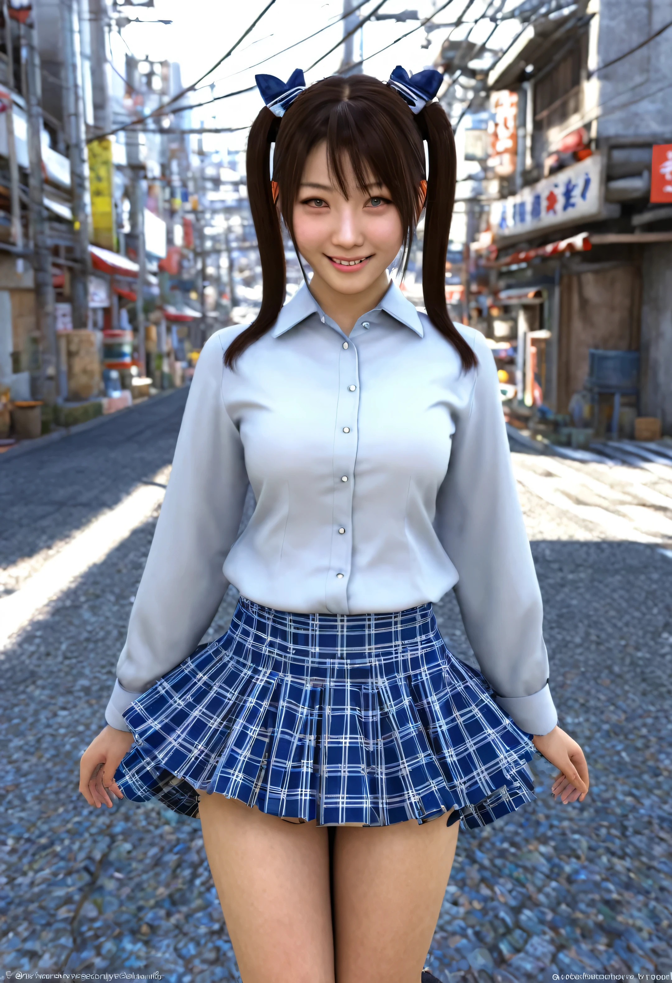 (8K、Foto CRU、mais alta qualidade、Obra de arte:1.2),(abra bem as pernas),(twin tails),looking at the audience,visto de frente、Obra de arte,mais alta qualidade、Super high resolution,Uma pessoa, Sozinho,todo o corpo ,high school girl,mulheres japonesas,(Fotorrealista:1.37)、photon mapping,realista、(rosto fofo: 1.4)、(sorriso: 1.4)、(Rosto redondo: 1.4)、(Gravata borboleta vermelha)、City Radio、physically based rendering、cliente potencial、Profundidade do limite escrito、fundo desfocado、foto,beautiful feet,(camisa azul clara), (Marinha, saia plissada xadrez azul e branca),sentado em uma cadeira、coxas、Seios grandes e fartos、(risada: 1.4), the whole bodyPhotos