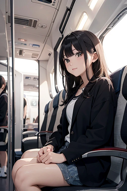 (8K), (Best Quality), (Mastepiece: 1.2)、Inside the aircraft Two passengers are sitting