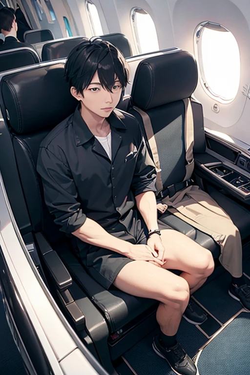 (8K), (Best Quality), (Mastepiece: 1.2)、Inside the aircraft　Two men are seated