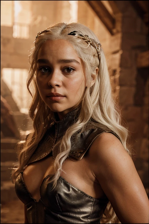Daenerys Targaryen montado sobre un tiranosaurio color rojo 