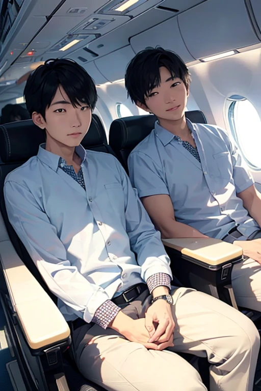 (8K), (Best Quality), (Mastepiece: 1.2)、Inside the aircraft Two men are seated