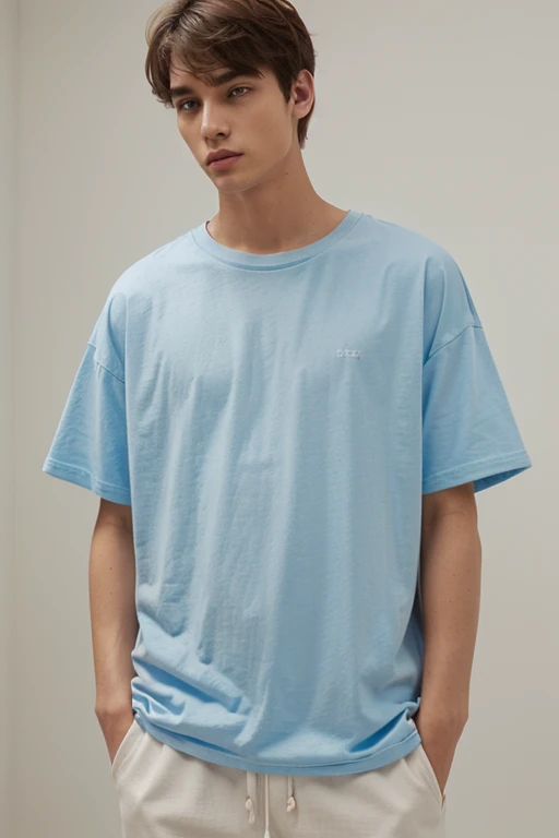 Men model wearing oversized plain t shirt light blue color