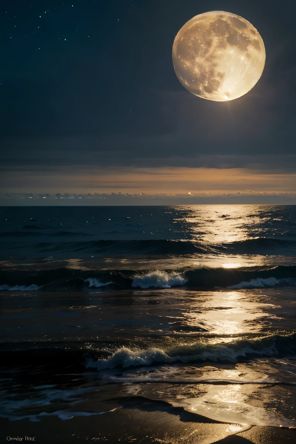 a painting of a full moon over the ocean with waves, by David B. Mattingly, by Laura Wheeler Waring, by Michael Sutfin, by Craig Thompson, by Hamish MacDonald, by Joe Mangrum, laurent durieux, by Neil Welliver, moonlit ocean, by Chris Rallis, by Eric Dinyer, douglas smith, by George Morrison