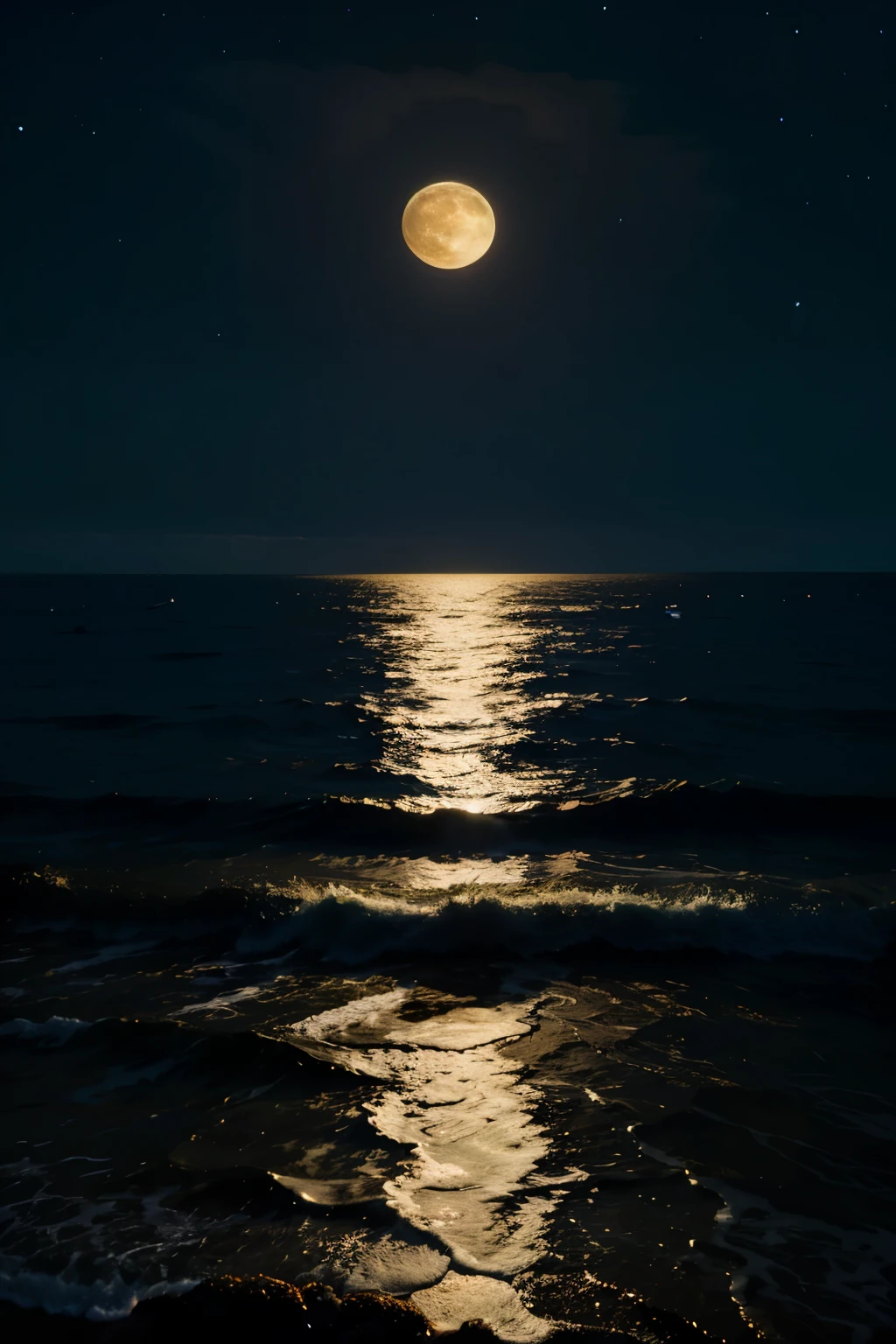 a painting of a full moon over the ocean with waves, by David B. Mattingly, by Laura Wheeler Waring, by Michael Sutfin, by Craig Thompson, by Hamish MacDonald, by Joe Mangrum, laurent durieux, by Neil Welliver, moonlit ocean, by Chris Rallis, by Eric Dinyer, douglas smith, by George Morrison