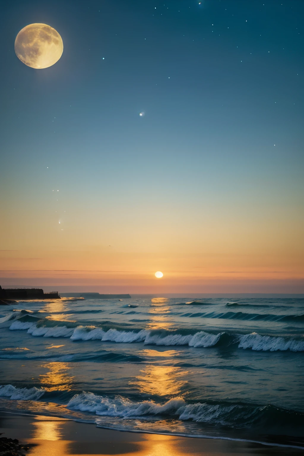 a painting of a full moon over the ocean with waves, by David B. Mattingly, by Laura Wheeler Waring, by Michael Sutfin, by Craig Thompson, by Hamish MacDonald, by Joe Mangrum, laurent durieux, by Neil Welliver, moonlit ocean, by Chris Rallis, by Eric Dinyer, douglas smith, by George Morrison