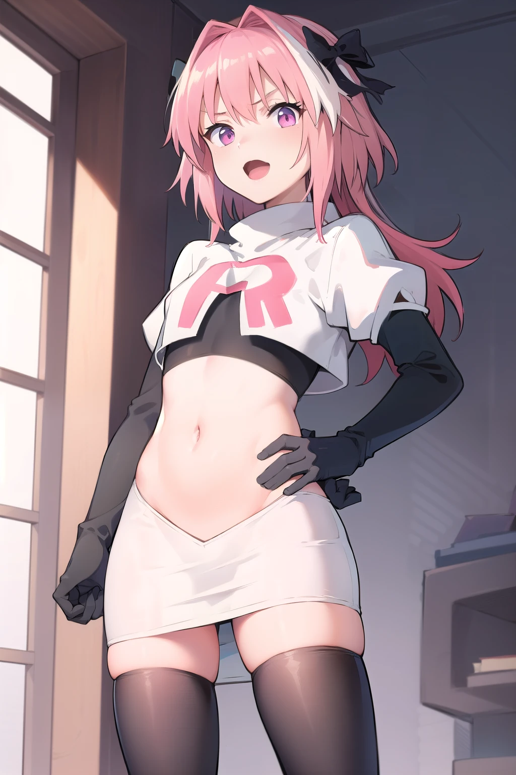 masterpiece, best quality, high resolution, extremely detailed, cinematic lighting, 1girl, looking at viewer, cute, medium breasts, pink hair, medium hair, blue eyes, buruma, gym uniform, gym storeroom, embarrassed, shy, looking at viewer, navel, sweatdrop, blush, sunlight, shadow