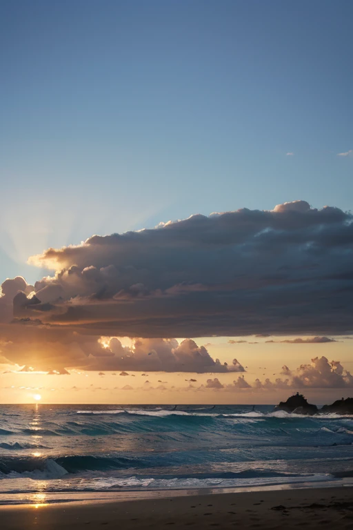 Uma paisagem de uma praia vazia no por do sol realista 