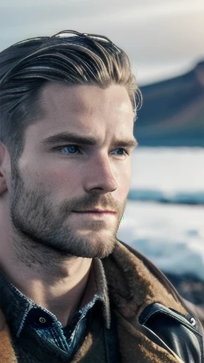 a perfect Icelandic man, focus on the character's face.