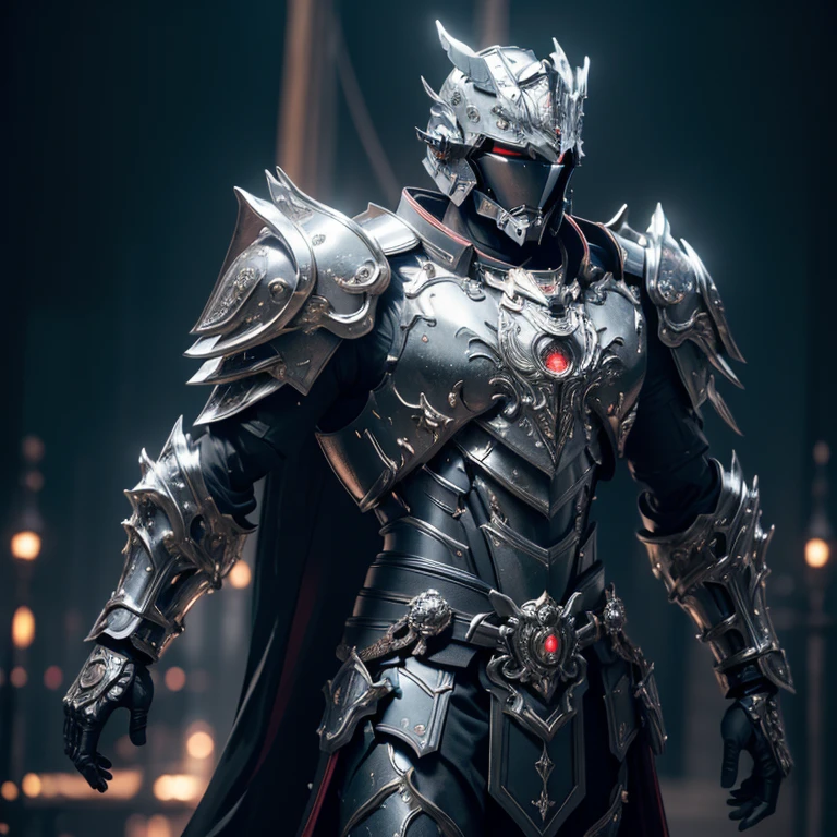 master piece, best quality, 4k, (master piece:1.5), (best quality:1.5), 8k,wallpaper, Full Body, ethereal lighting, sharp focus, Full Body, A Male dark fantasy light knight wearing an intricate elaborate black red chest armor with ornaments, no helmet, holding a machine gun , bridge background