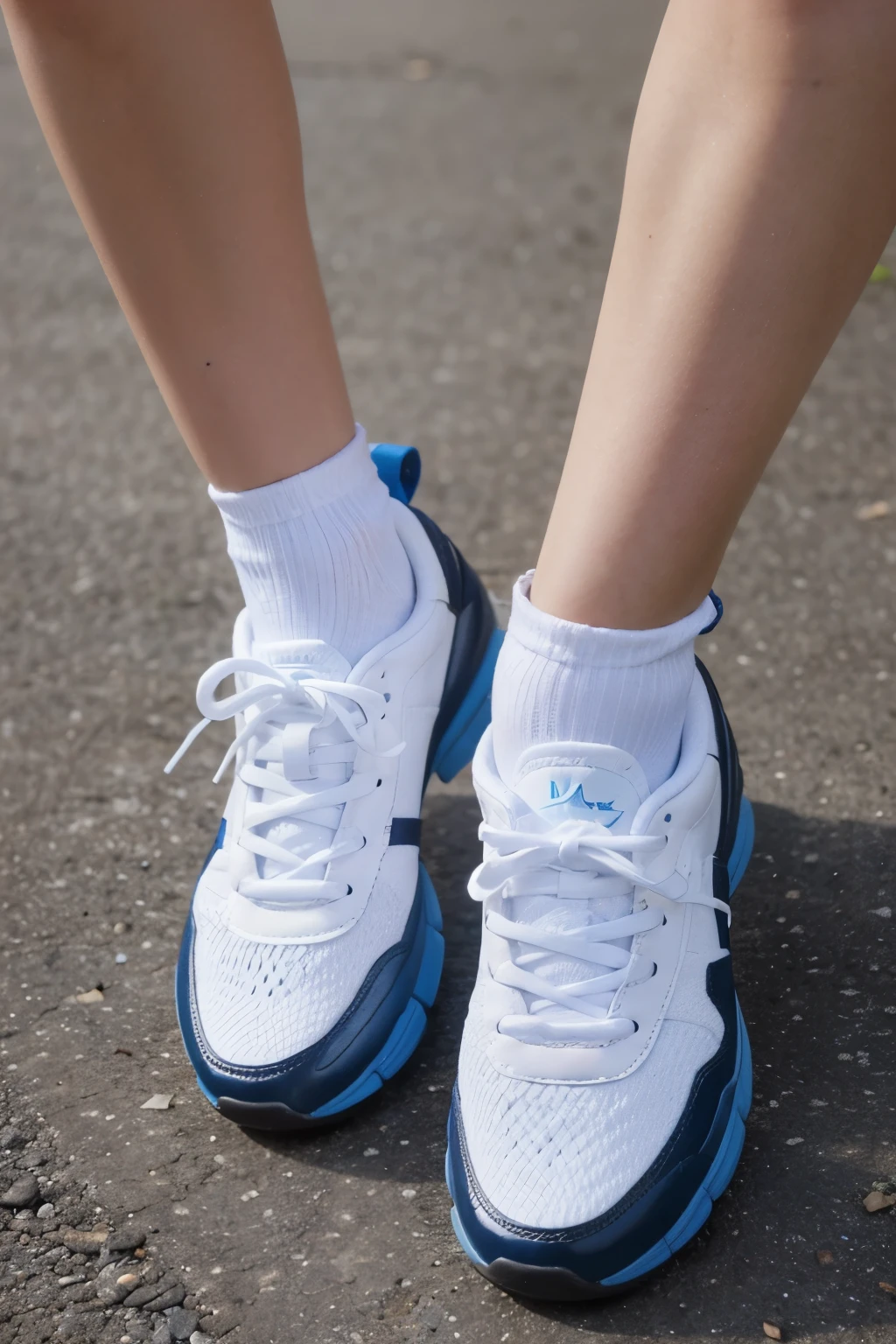 create shiny blue sneakers with absurd technology