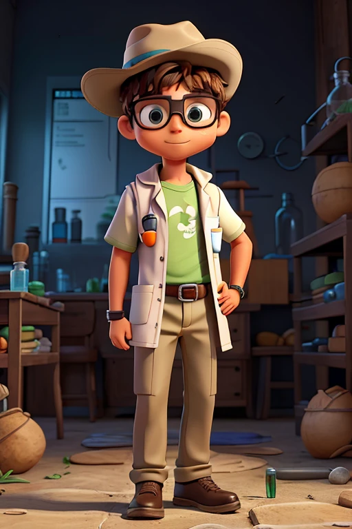 Quest man with crossed arm 1. **Visual**: Use um figurino que combine elementos de um aventureiro e um cientista. Pode ser uma camisa de explorador, a safari hat, protective goggles, and a lab coat. This look creates an interesting mix that refers to exploration and science..
