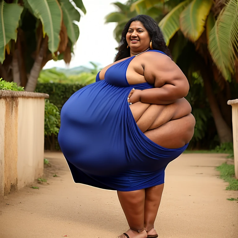 Extremely Hyperpregnant Mauritian woman with huge belly wearing a dress