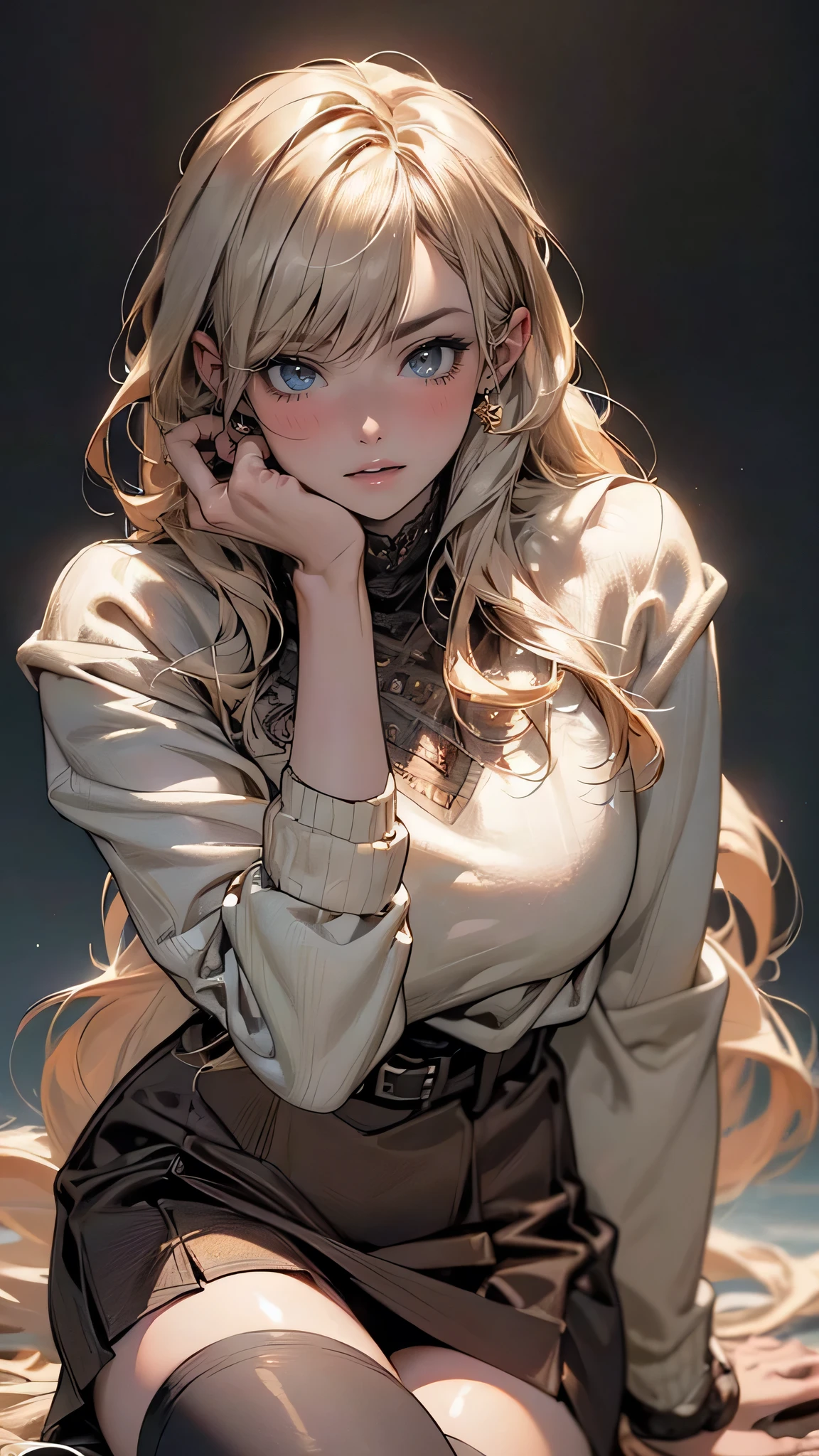 (random porn pose),(random hairstyle),(Highest image quality,(8k),ultra-realistic,best quality, high quality, high definition, high quality texture,high detail,beautiful detailed,fine detailed,extremely detailed cg,detailed texture,a realistic representation of the face,masterpiece,Sense of presence),sweater,tight mini skirt,stockings,Engineer boot