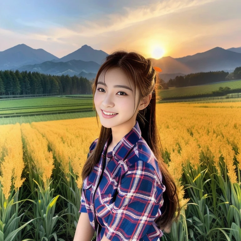 Asian girl Arav in a plaid shirt standing in a field, There is a woman,Gorgeous Chinese model, หญิงKorean girlที่งดงาม, Tzuyu from two times, With a cute-detailed face, have a ponytail, Chinese girl, หญิงKorean girlที่สวยงาม, Korean girl, Brown hair in a ponytail, Cute young Korean face, portrait of a Japanese teenager., young asian girl, Japanese Farmer, of a young Japanese girl, Cute Girl, Chinese girl, Cute young man with a sweet Asian face, Portrait of a Japanese girl, Shiho, The face of a beautiful Japanese girl, young asian woman, young and cute girl, Japanese model