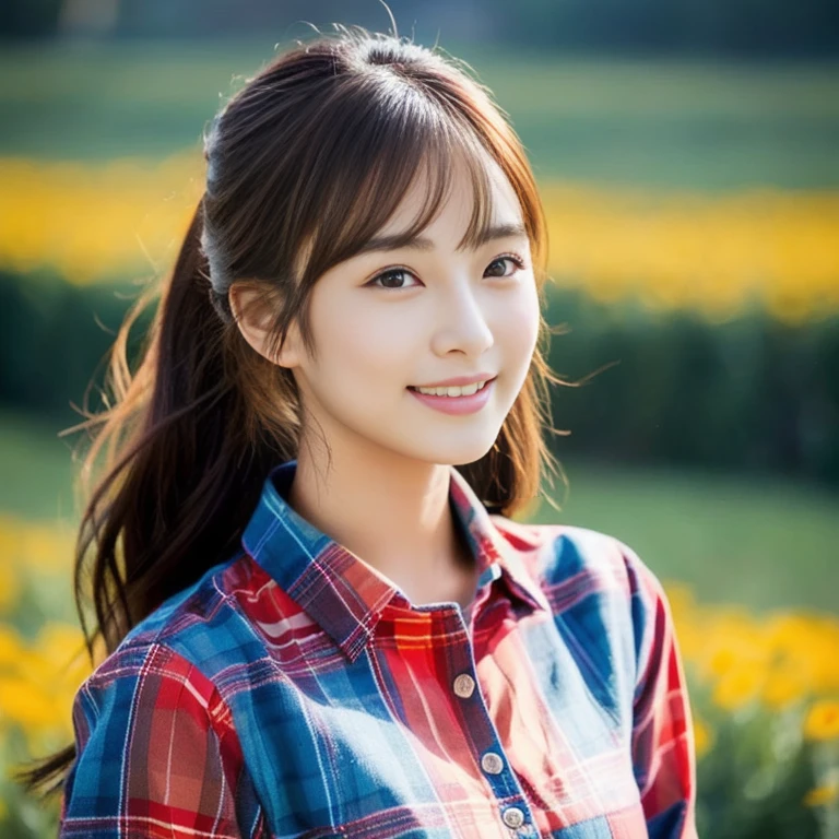 Asian girl Arav in a plaid shirt standing in a field, There is a woman,Gorgeous Chinese model, หญิงKorean girlที่งดงาม, Tzuyu from two times, With a cute-detailed face, have a ponytail, Chinese girl, หญิงKorean girlที่สวยงาม, Korean girl, Brown hair in a ponytail, Cute young Korean face, portrait of a Japanese teenager., young asian girl, Japanese Farmer, of a young Japanese girl, Cute Girl, Chinese girl, Cute young man with a sweet Asian face, Portrait of a Japanese girl, Shiho, The face of a beautiful Japanese girl, young asian woman, young and cute girl, Japanese model