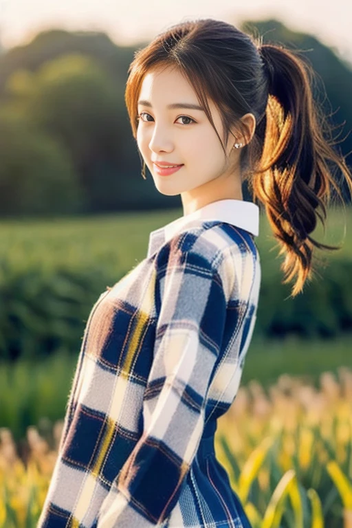 Asian girl Arav in a plaid shirt standing in a field, There is a woman,Gorgeous Chinese model, หญิงKorean girlที่งดงาม, Tzuyu from two times, With a cute-detailed face, have a ponytail, Chinese girl, หญิงKorean girlที่สวยงาม, Korean girl, Brown hair in a ponytail, Cute young Korean face, portrait of a Japanese ager., young asian girl, Japanese Farmer, of a young Japanese girl, Cute Girl, Chinese girl, Cute young man with a sweet Asian face, Portrait of a Japanese girl, Shiho, The face of a beautiful Japanese girl, young asian woman, young and cute girl, Japanese model