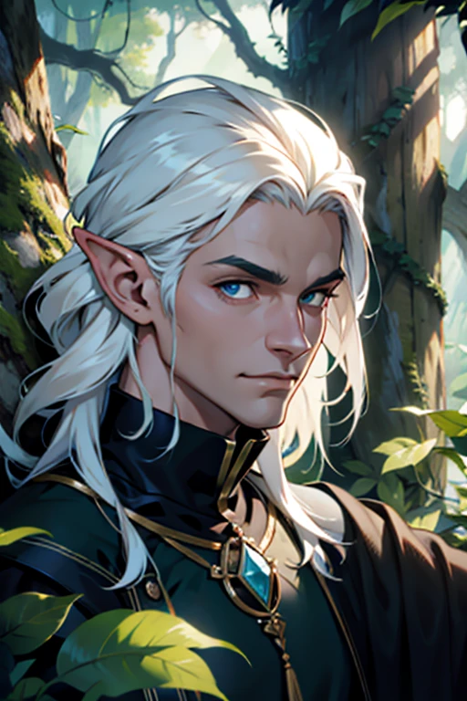 um elfo masculino com capuz da floresta, cabelos negros e cicactriz no olho