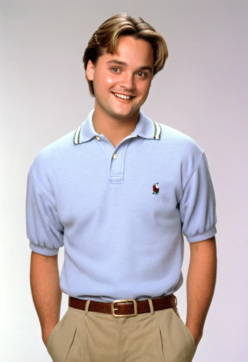 will friedle, 1990s, 90s, preppy clothes, short floppy hair, blank background