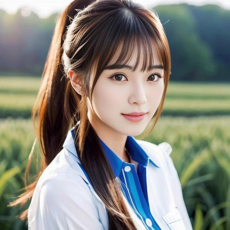 a close up of a woman have a ponytail in a white shirt, Charming anime girl, Beautiful, charming anime women, Korean girl, Attractive anime girl, Anime girls in real life, realistic anime 3 d style, Trending on cgstation, Trending at cgstation, long hair anime girl, have a ponytail, Thai anime girl, realistic anime, Beautiful anime woman, Asian girl Arav in a plaid shirt standing in a field., There is a woman,Gorgeous Chinese model, หญิงKorean girlที่งดงาม, Tzuyu from two times, With a cute-detailed face, have a ponytail, Chinese girl, หญิงKorean girlที่สวยงาม, Korean girl, Brown hair in a ponytail, Cute young Korean face, portrait of a Japanese teenager., young asian girl, Japanese Farmer, of a young Japanese girl, Cute Girl, Chinese girl, Cute young man with a sweet Asian face, Portrait of a Japanese girl, Shiho, The face of a beautiful Japanese girl, young asian woman, young and cute girl, Japanese model