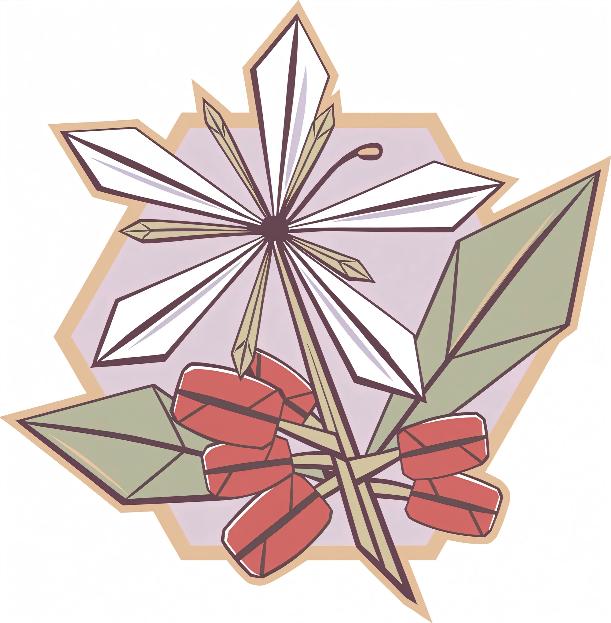 there is a picture of a flower with leaves and a star, stylized geometric flowers, flower motif, clematis design, depicting a flower, stylised design, peppermint motif, made with illustrator, decorated with soviet motifs, clematis theme logo, created in adobe illustrator, flowers and foliage, full color illustration, clematis theme banner