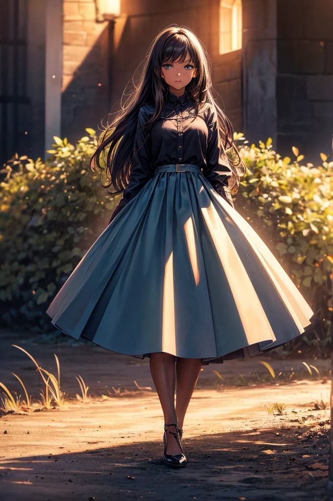 masterpiece, best quality, ((salina)), 4k,8K,style,masterpiece, Creating a Black Woman, at night long charge, ((Extremely detailed)), outdoor, night, nature, (Star, Full Moon), shadow, Compared, Clear skies, (style, (Film Grain: 1.3), (Warm colors, Warm colors): 1.2), light, Side lighting, Ultra-high resolution, (Best shadow), Raw, Walk, poetry,