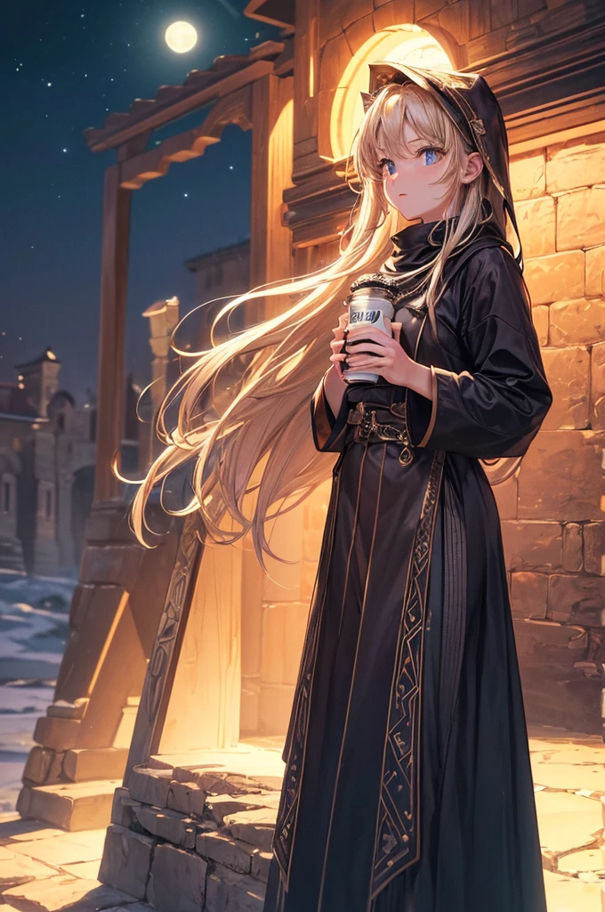 masterpiece, best quality, ((salina)), 4k,8K,style,masterpiece,, at night long charge, ((Extremely detailed)), outdoor, night, nature, (Star, Full Moon), shadow, Compared, Clear skies, (style, (Film Grain: 1.3), (Warm colors, Warm colors): 1.2), light, Side lighting, Ultra-high resolution, (Best shadow), Raw, Walk, poetry,