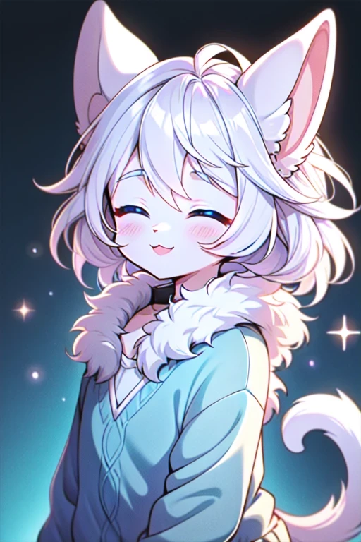 Nervous smiling, beautiful and detailed, man (((male))) ((anthro)) Cat, (Cat boy), cinematic lighting, Cat, (anthro, fluffy fur, character focus:1.1), 1boy, anthro cat boy, body fur, gray fur, gray body, gray hair, long hair, curvy, sexy, nice, cute, hot, comfortable anime-style cartoon-style, digital drawing, (half-closed eyes), blue eyes, green sweater, white panties, collar, low-angle view