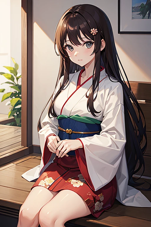 masterpiece, highest quality, High resolution,Anime Style、Brown Hair、Long Hair、Let the yukata come off