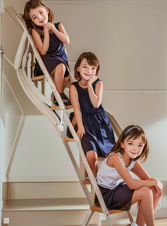 Three 6  sitting on the stairs high quality photo, hd, 8k 