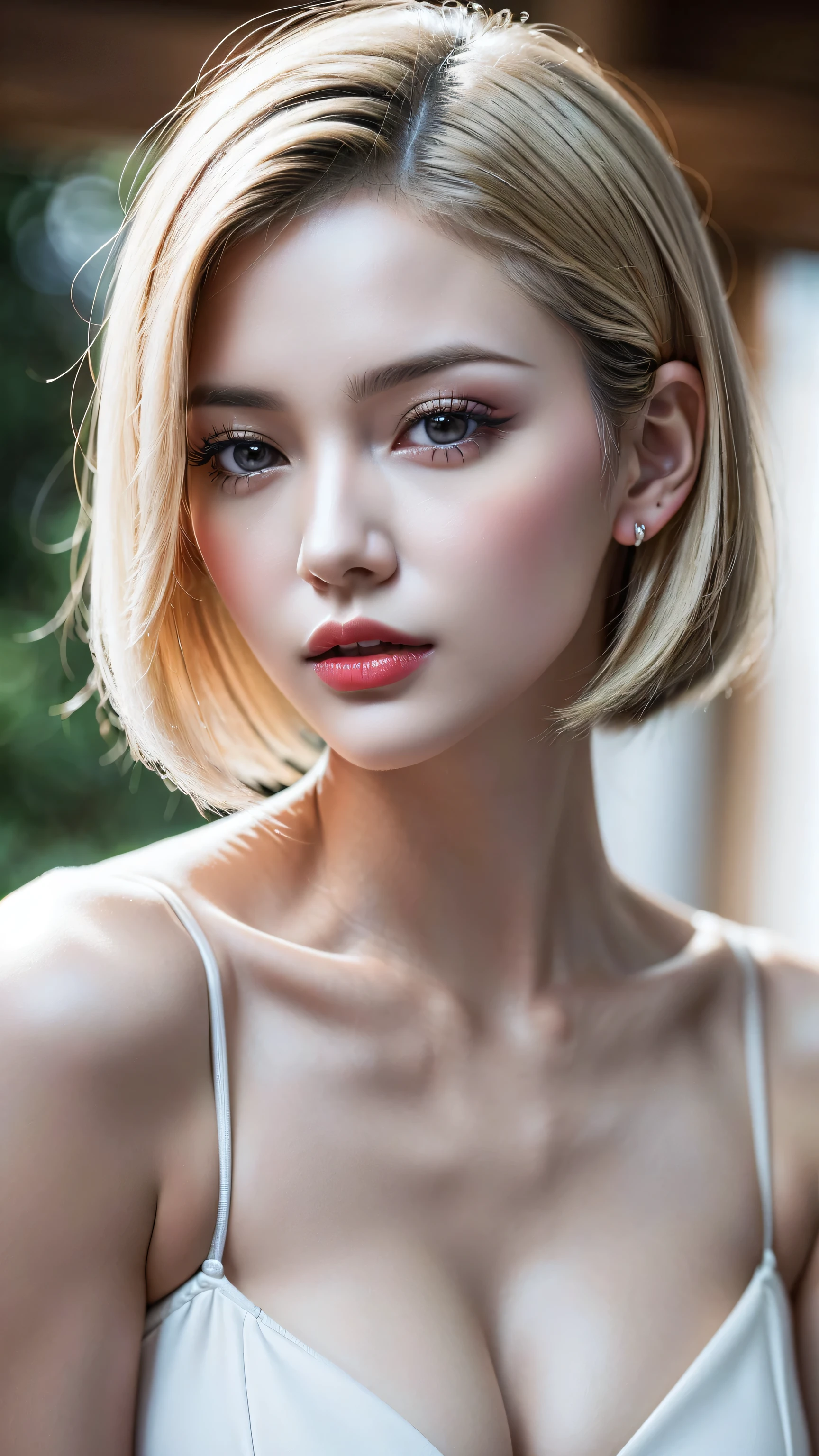 18 yo girl, white spider man suit, short blunt hair, blonde, beautiful face, rain, roof, masterpiece, intricate detail, perfect anatomy, redhead, photo realistic