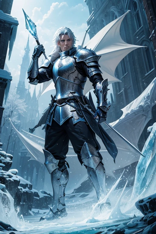 masterpiece, highest quality, High resolution,knight、ice、Frost Dragon