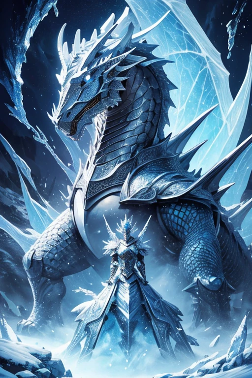 masterpiece, highest quality, High resolution,knight、ice、Frost Dragon