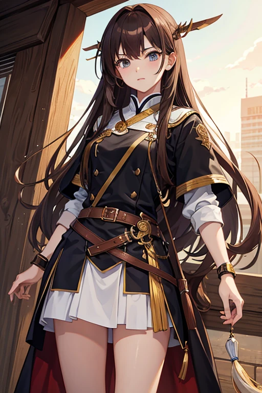 masterpiece, highest quality, High resolution，Anime Style、Brown Hair、Long Hair、Female Warrior