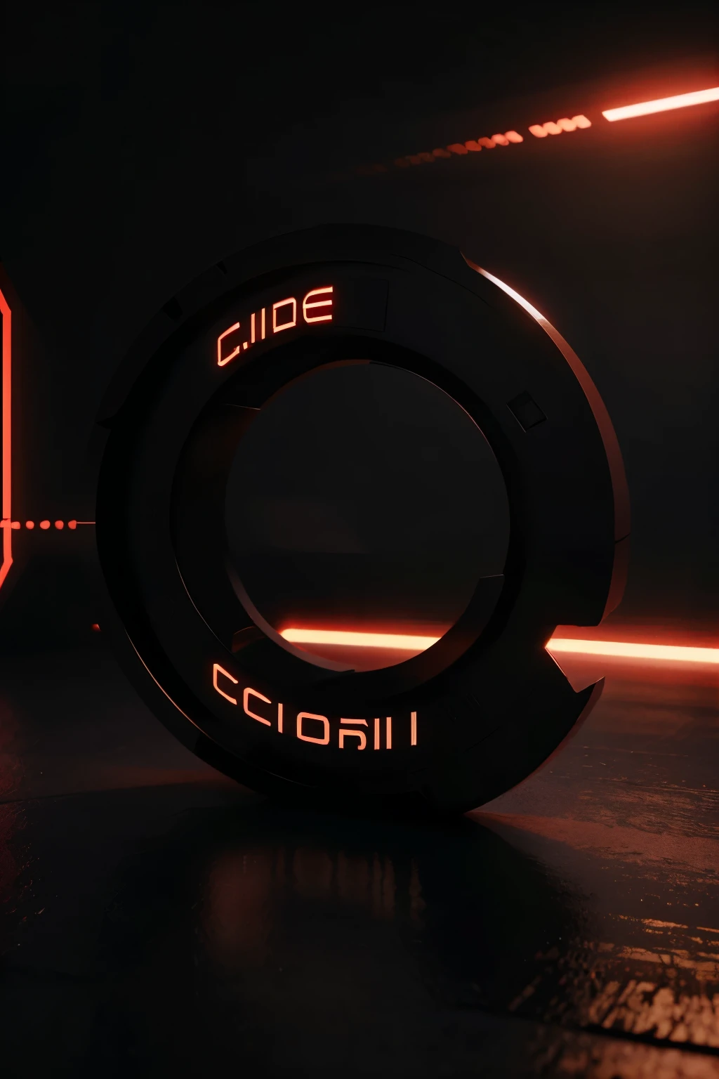 Sci-fi black background, uppercase letter C with shiny edges, luz roja, luz de fondo roja, muchos detalles, renderizado 3D, High quality graphics, 4K, chips, placas de circuito.