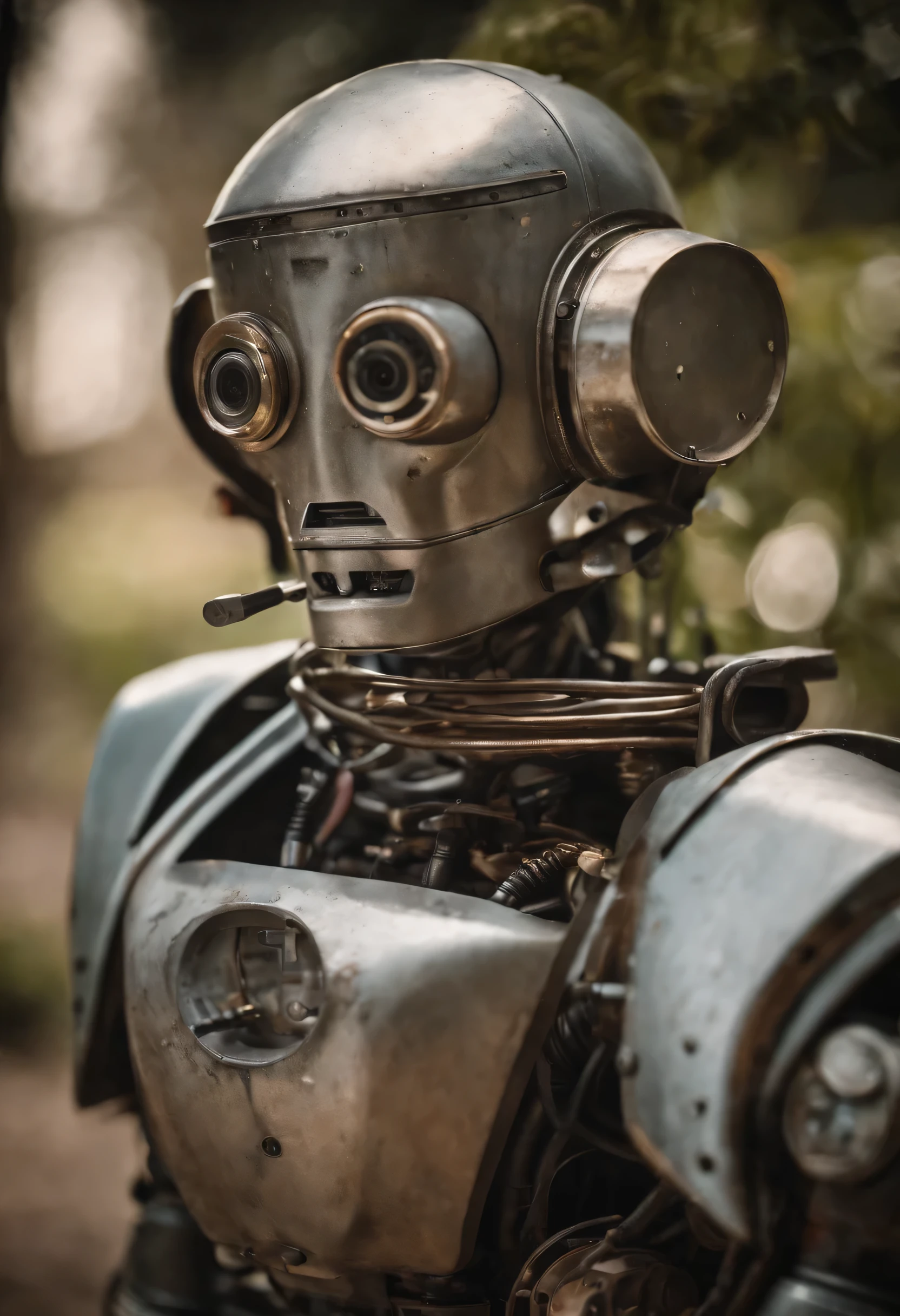 Realistic image female robot, vintage photo from the '60s