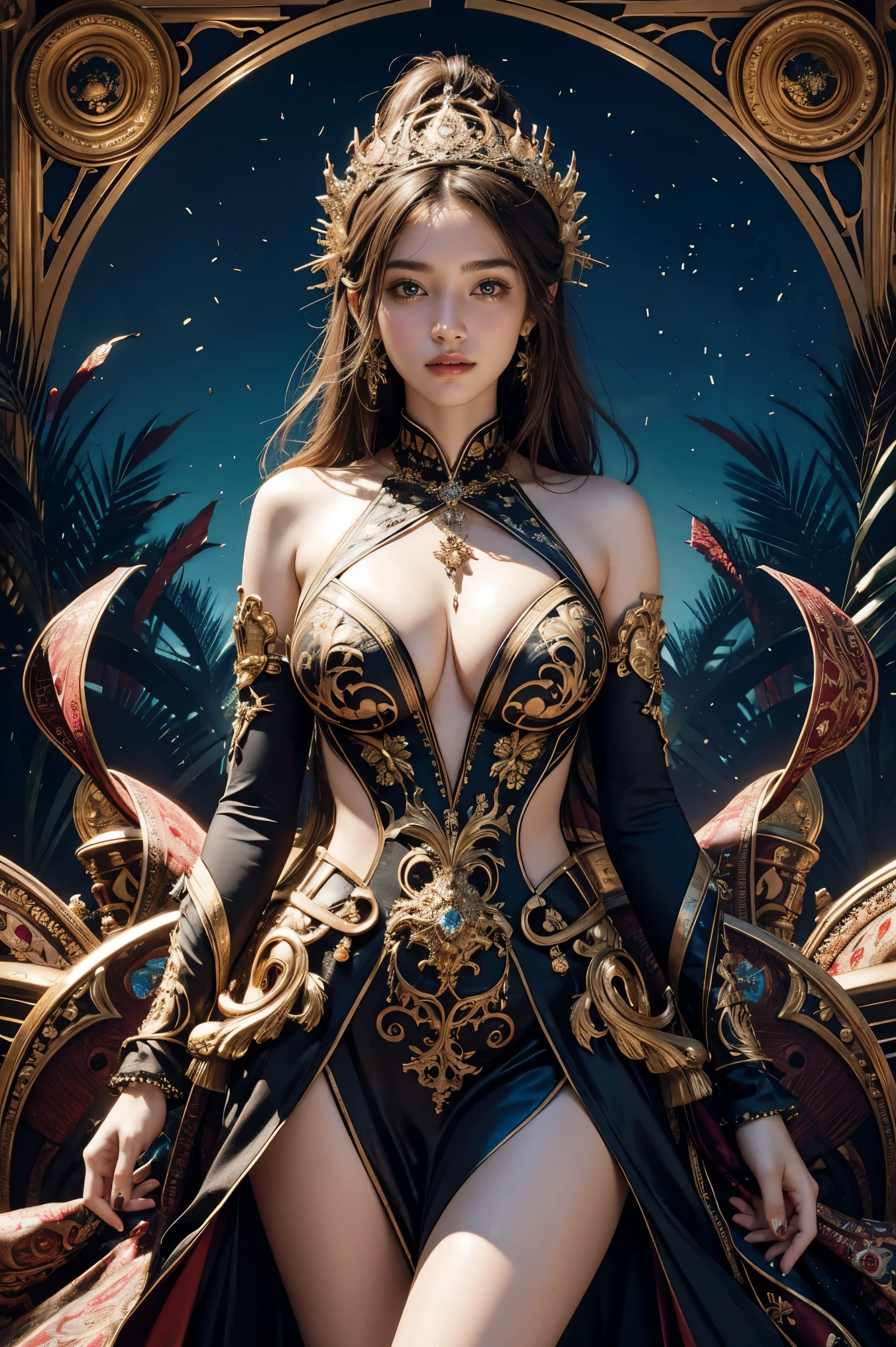 A mesmerizing and visually stunning fractal artwork featuring a single female figure, created by a renowned artist, showcasing intricate details and vibrant colors. Official art quality with a strong aesthetic appeal. High resolution rendering in 4K