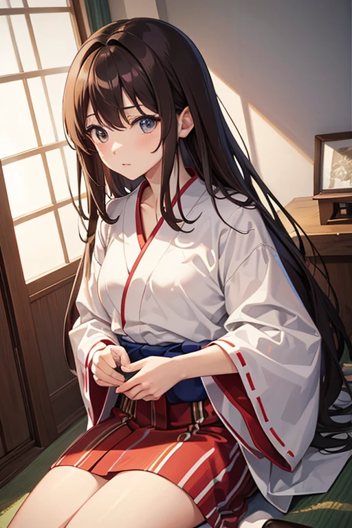 masterpiece, highest quality, High resolution,Anime Style、Brown Hair、Long Hair、Let the yukata come off
