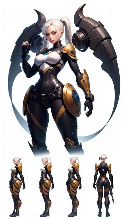 Simple Background, White Background,alone, (Simple Background, White Background:1.3),
masterpiece, highest quality, 1 girl, Science fiction, Warrior nation, mechanical, gun, Long hair double ponytail, arms up and together
game character design, Concept Design, shape, character, High detail,