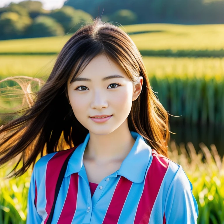 Close-up of a young woman with long hair in a rice field, Portrait of a Japanese teenager, Shiho, Japanese Farmer, young asian girl, aoshima Shiho, Yoshitomo Nara, Lalisa Manoban, Young idol gravure, The face of a beautiful Japanese girl, Iwakura was sleeping., close up Iwakura was sleeping.เสื้อผ้าไหมสีดำและสีแดง, Sporty,a close up of a woman in a red shirt and black shorts, Wear a volleyball shirt.,  Red dress, Sporty, Cute sportswear, red and black, sexy outfit, Japanese model, Professional sports style, irelia, Black and Red only, Look sexy, red sports clothes, wearing shorts, red shirt, handsome style,Malaysian