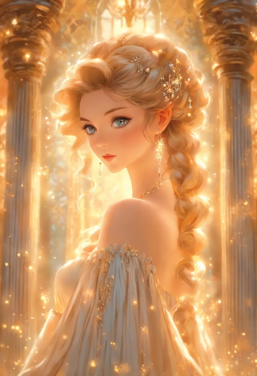 brunette woman, Victorian hairstyle, Victorian dress, in the ballroom, with beautiful columns and a shiny chandelier, unearthly beauty, Galadriel, beautiful fantasy painting., inspired by Nene Thomas, unearthly fairytale, inspired by Edward Robert Hughes, fantasy oil painting., unearthly!!!!!!, Unearthly!!!, Enchanted by the spirit of nature, unearthly fantasy