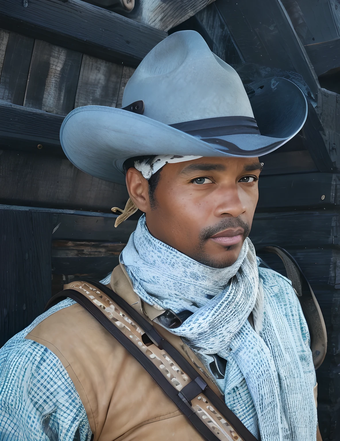 1biracial cowboy, 40 yr old, hazel eyes, freckled black skin