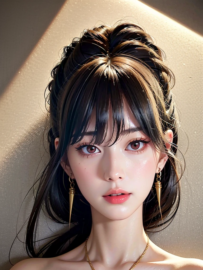 beautiful young russian woman, 8k, detailed face, high quality, photorealistic, stunning eyes, long eyelashes, attractive facial features, flawless skin, light brown hair, tight waist, stylish clothes, necklace, active posing, rough long hairstyle, vivid colors, masterpiece, best quality