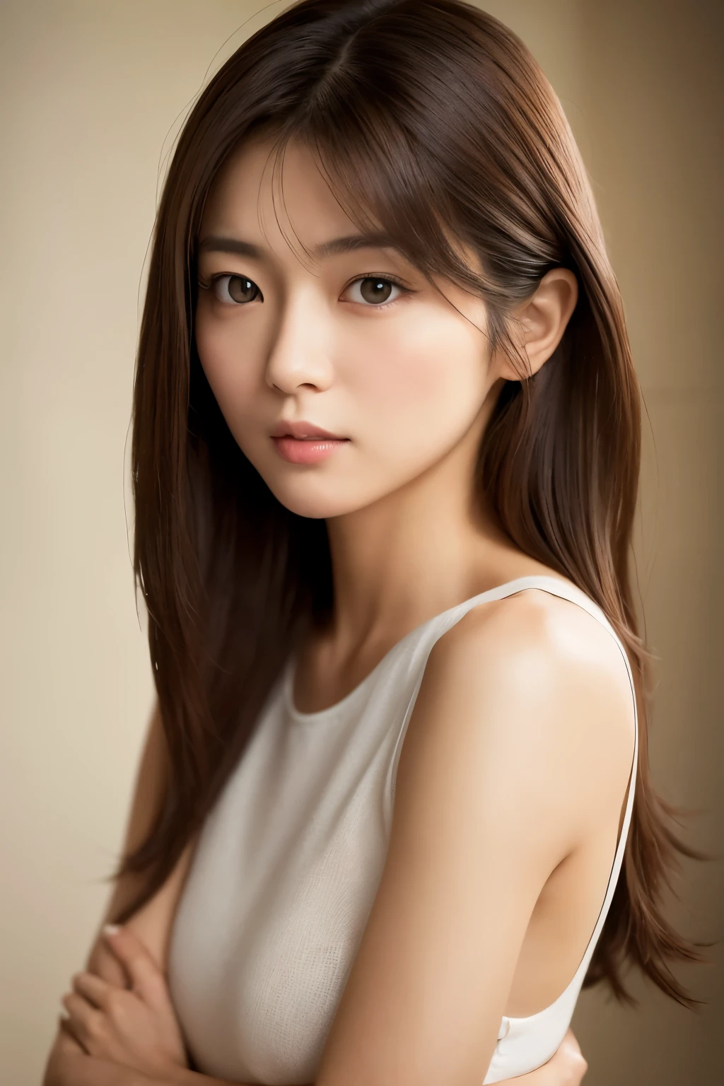 (Photo Real:1.4), (hyper realisitic:1.4), (Smooth lighting:1.05), 1 girl, (sad:1.4), neat and clean beauty, 22 years old, Soft lighting, Back lighting, (cheerfulness:1.2), (Finest Real Textured Skins), Narrow-eyed, Super fine face, glowy skin, retinas, Anatomically correct, acurate, Super Detail, Textured skin, High quality, high details, Best Quality, High resolution, Blouse