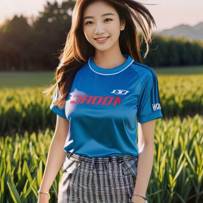 A woman wearing a blue shirt and plaid shorts stands in a field., Casual clothing style, Korean girl, gorgeous young korean woman, gongbi, นางแบบแฟชั่นkorean woman, Bae Suzy, Chinese girl, Tzuyu from two times, beautiful young korean woman, Asian girl, young Asian girl, korean woman, young asian woman, beautiful south korean womanเสื้อผ้าไหมสีดำและสีแดง, Sporty,a close up of a woman in a red shirt and black shorts, Wear a volleyball shirt., Red dress, Sporty, Cute sportswear, red and black, sexy outfit, Japanese model, Professional sports style, irelia, Black and Red only, Look sexy, red sports clothes, wearing shorts, red shirt, handsome style,Malaysian