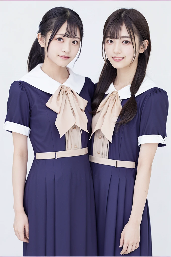 Two girls standing in an old Japanese schoolyard,White sailor shirt with bow tie,Indigo Hakamashita,A small dark red ribbon in her hair,18-year-old,bangs,Smile a little,Low Ponytail,Angle from directly below,Big Breasts,(Holding a condom:1.2),whole body